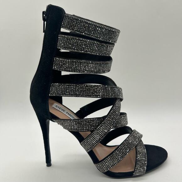 Steve Madded Heels Women 9 Black Malika Open Toe Strap Sandals Wedding Party NEW - Picture 3 of 13